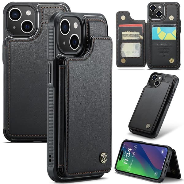 [RM]CASEME iPhone 15 Cover RFID Kickstand Pung Sort 78