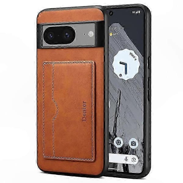 Retro læder TPU PC telefoncover med kortholder til Pixel 8 Brown