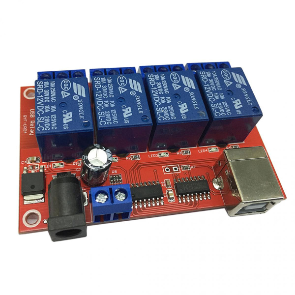 Drivrutinslös 4-kanals HID USB Relämodul USB Relä för 12V MCU-styrning