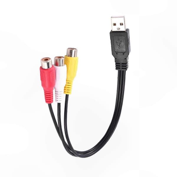 1 stk. USB til RCA Audio Video Adapterkabel med han USB-stik og 3 hun RCA-stik til AV-konvertering Black