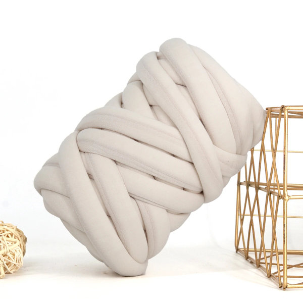 500G Tjockt Chunky Garn Kärnadt Bomullsull Rörgarn för DIY Filt Hatt Bulky Arm Roving Handarbete Stickning Spinngarn Beige