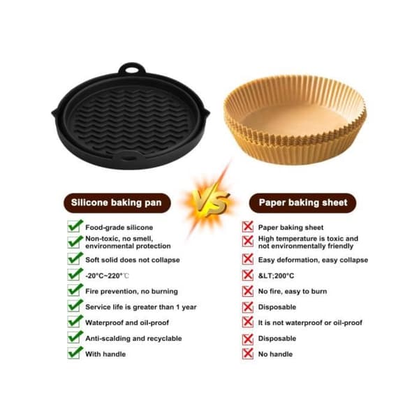 2-delte sammenleggbare silikonkurver til airfryer, 7,6 gjenbrukbare silikonforinger, tilbehør til airfryer (grå)