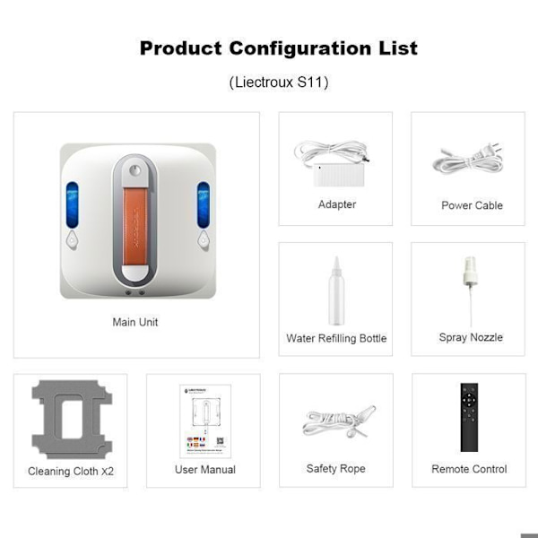 [RM]Robot Window Cleaner - LIECTROUX - S11 - 4-Way Spray - Glass Detection - Bluetooth Control