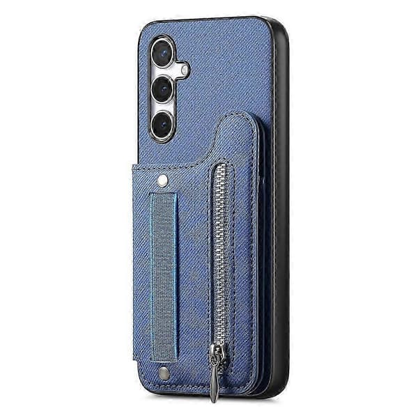 Kompatibel med Samsung Galaxy A26 5G-deksel RFID-kortholder Jeansstofftekstur Skinnbakdeksel med elastisk håndleddsrem Blue