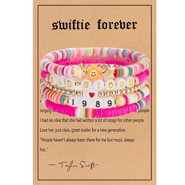 Bohemiskt Taylor Swift Vänskapsarmband med Pärlor och Polymerlera Pink suit with cards