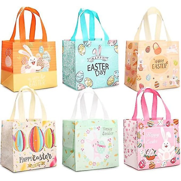 6st Easter Egg Hunt Bags Glad påskhare Morot Chick Egg Presentpåsar med handtag, påskgodispåsar, multifunktionella non-woven påskpåsar för gif