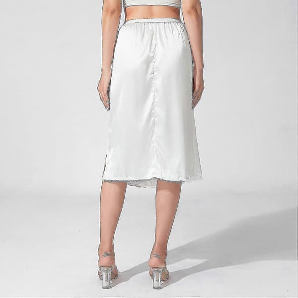 Dame elastisk midje halvunderkjoler - sateng underkjole med ensfarget og blondekant, perfekt for underkjole white knee length XL