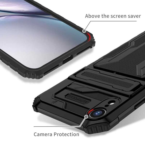 [RM]iPhone XR Shockproof Case Kickstand & Card Slot ThinArmor V3 Svart black