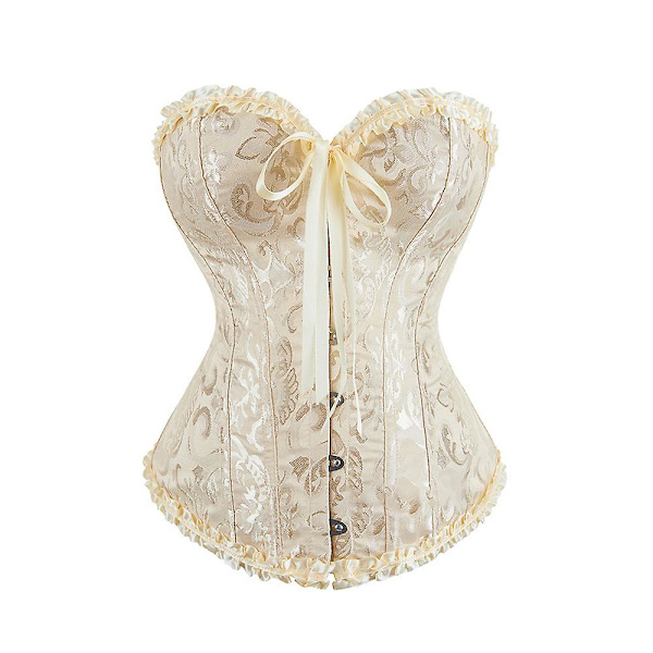 Dam Snörning Benad Overbust Korsett Bustier Underkläder Bodyshaper Topp Prinsesskorsett - Aprikosfärg M