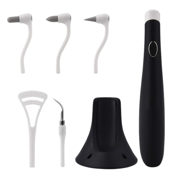 Sonic LED Oral Irrigator Beauty Cleaner Tool Black (Transparent tand + fem huvuden)