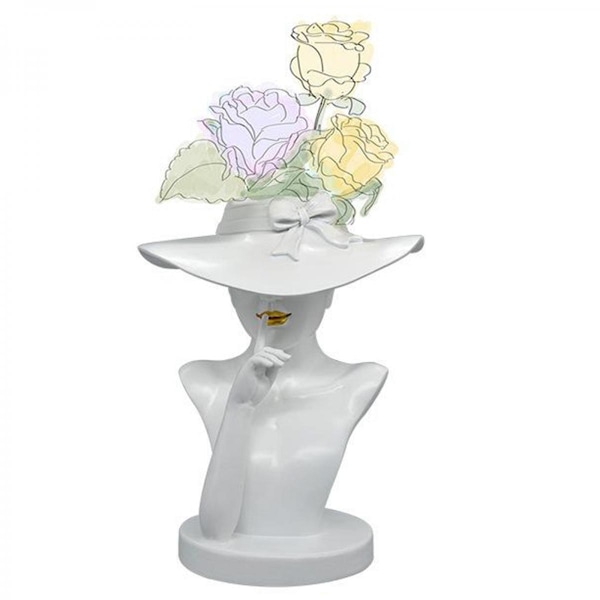 Nordisk Elegant Vit Dam Människohuvud Blomvas Statyer 18x16x23cm