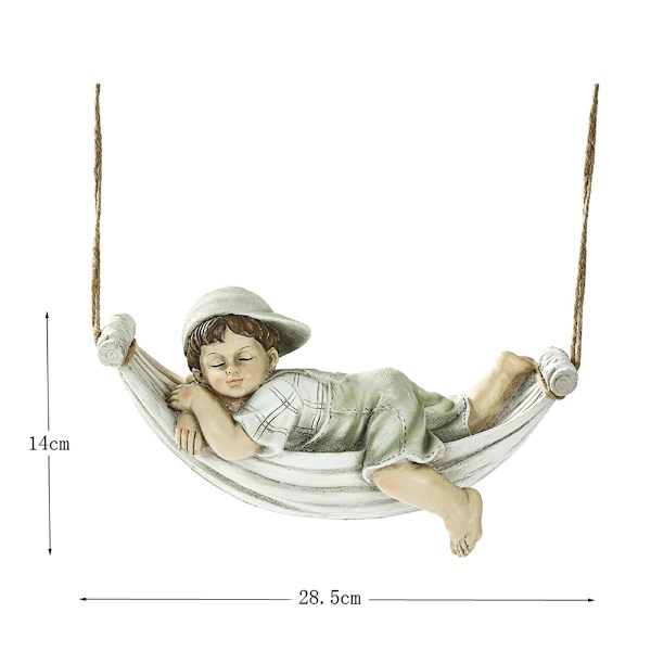Fé Mini Figurer Pojke Gunga Trädgårdslandskap Harts Gård Ornament Dekor Gård Tillbehör Dockhus Dekor