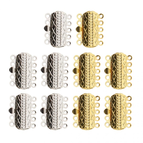 10 stycken Guld Silverpläterad Nyp Push Spännen 5 trådar 18x15x3mm Spänne DIY Tillbehör för Smycken Halsband Armband Göra fynd