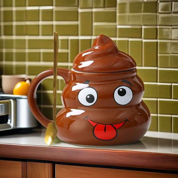[RM]Ceramic Poop Cup, Funny and Humorous Personalized Poop Mug, Coffee Cup with Lid, Practical Joke Gift