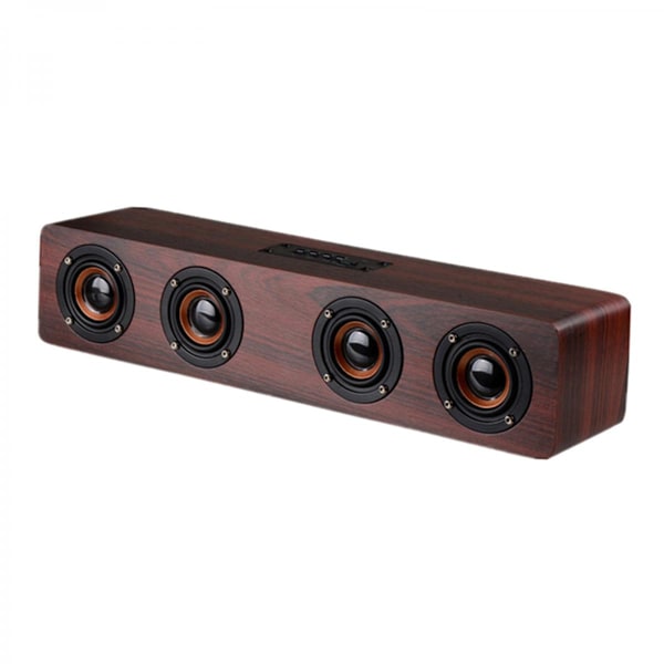 Bärbar Trä Bluetooth Högtalare 380 Mm Kraftfull Soundbar Mörkbrun