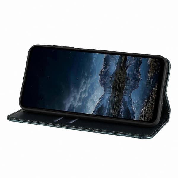 Grønt lommeboketui i skinn med stativfunksjon og håndleddsstropp til Galaxy A17 5G-telefondeksel