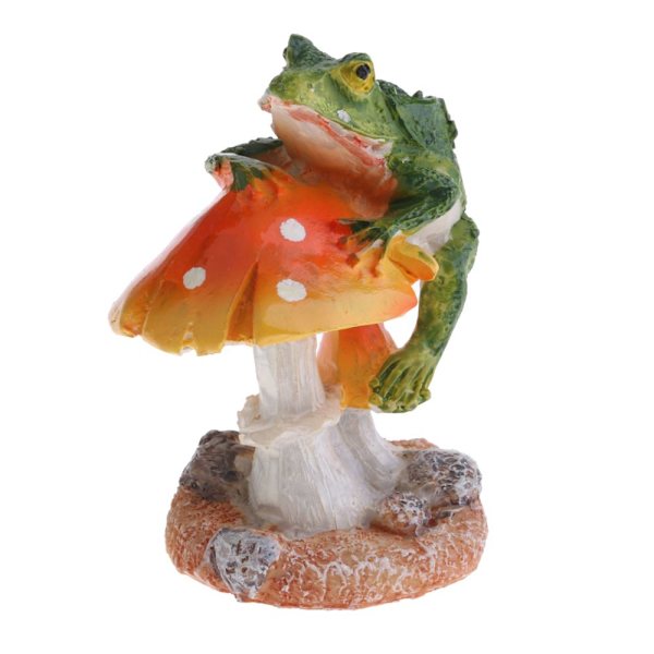 Hartsdekoration i resin, miniatyr, groda, orange svamp