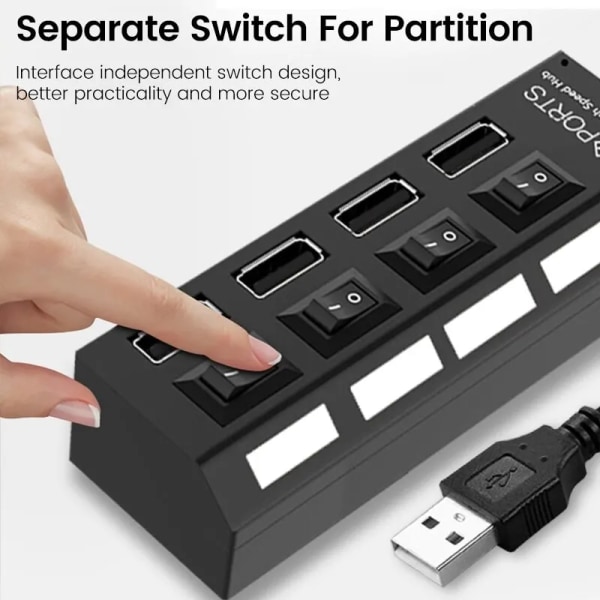 USB 2.0 Hub Multi USB Splitter Portar Hub Använd Strömadapter 7 Portar Multipl Expander Hub White