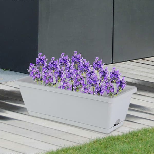 2x Rektangulära blomlådor för inomhusväxter, balkong, trädgårdsdekor - Blomkrukor med dränering Light Grey