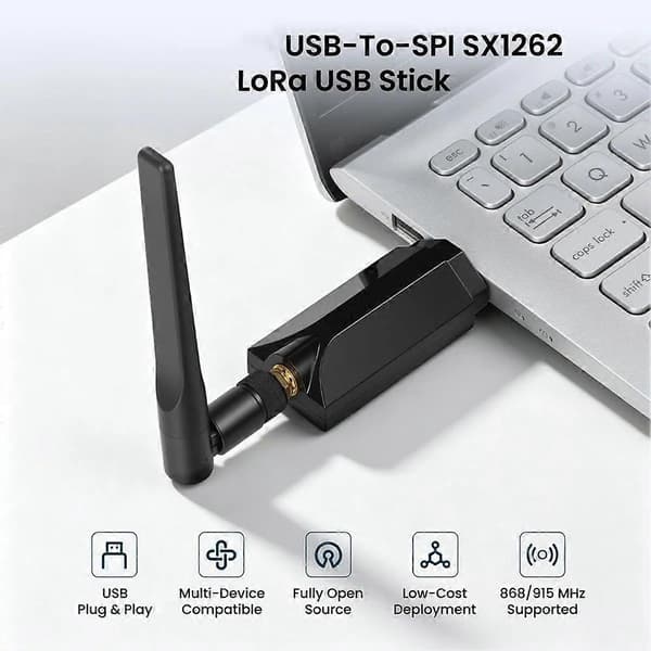 Meshstick USB-til-SPI SX1262 TCXO LoRa USB Stick USB2.0 CH341 Plug-and-Play Meshtastic/LoRa Mesh Node Black