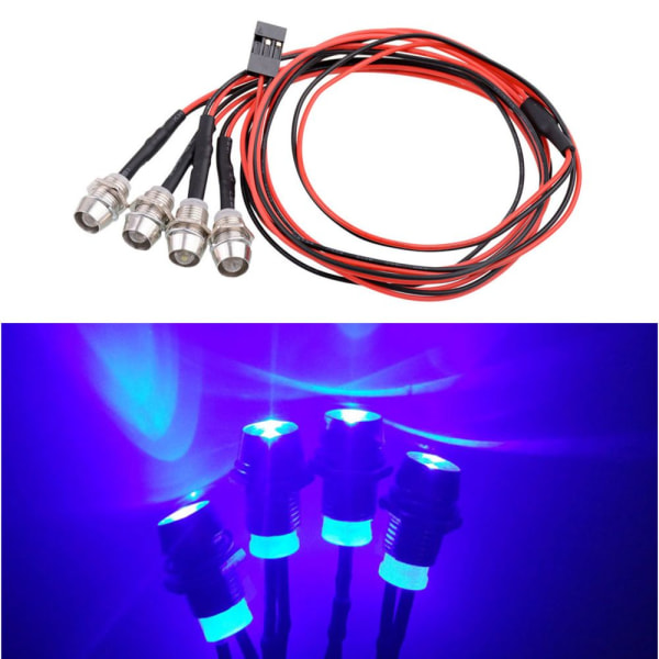 Strålkastare för 1/4 1/8 1/10 1/12 1/16 Bil RC Bil Kit 4 LED Ljus Kit Blå
