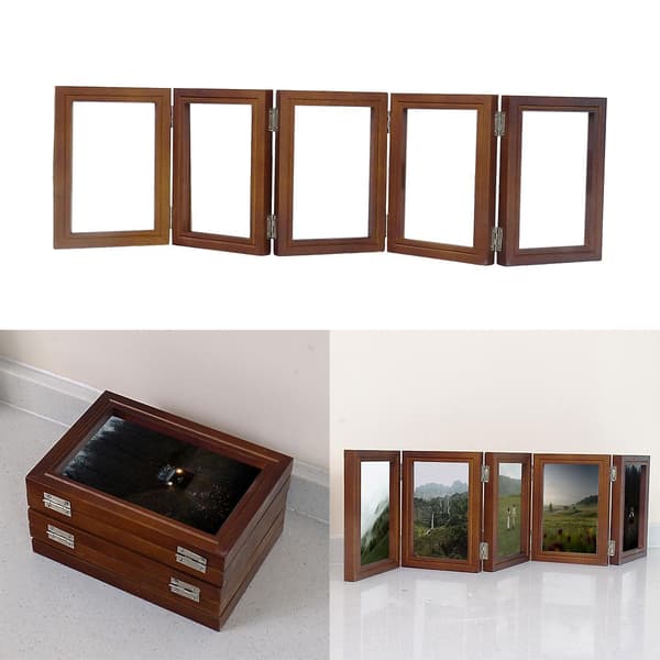 [RM]Gångjärnsförsedd bildram skrivbord rustik vikbar ram för café sovrum dag Brown 19.5cmx14.5cmx1.6cm