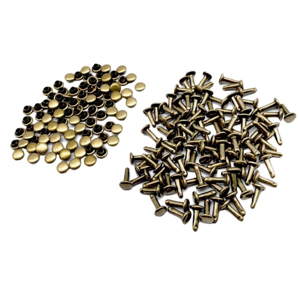 100 Set Dubbla Nitar Studs för Väskor Skor Läder 6x10mm Brons