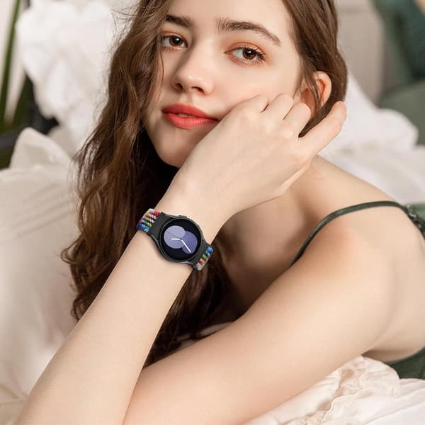 [RM]Flettet Galaxy Watch 7/6/5/4/FE-rem, One Click No Gap Classic-rem til kvinder/mænd, strækbart elastisk stof i nylon Sport Loop
