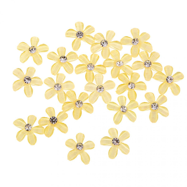 20 Blommor Flatback Knapp Rhinestone Dekorationer för Bröllop Gul
