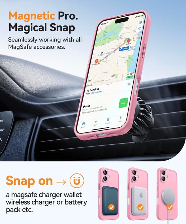 [RM] Magnetic Case for iPhone 16 Pro Max with Full Camera Protection [MagSafe Compatible] [Transparent Matte] Protective Phone Case, Hot Pink Clea Clear iPhone 14 Pro