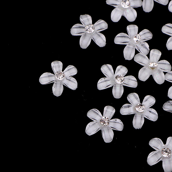 20 Blommor Flatback Knapp Strassdekorationer för Bröllop Vit