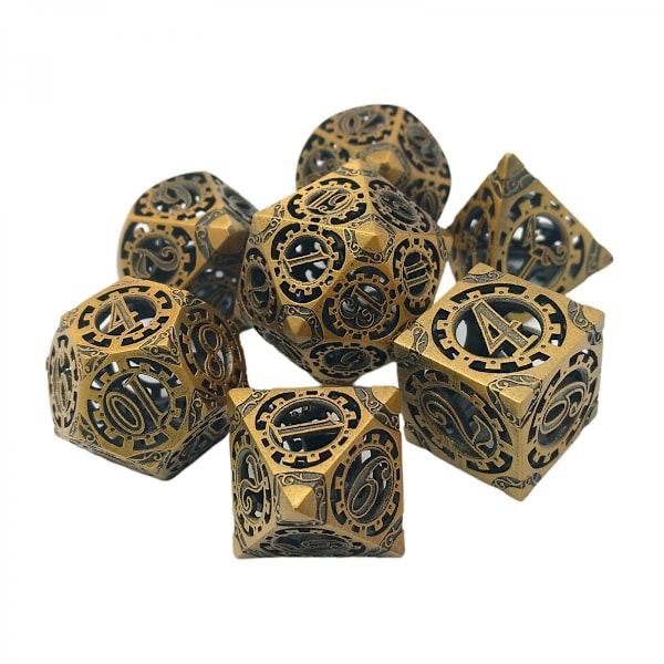 7 st Hollow Creative Metal Polyhedral Tärningssats för Bordsspel RPG Guld
