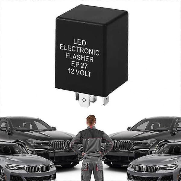 5-bens LED-blinkrelæ til blinklys, elektronisk advarselsblinkindikator med EP27-kompatibilitet Black