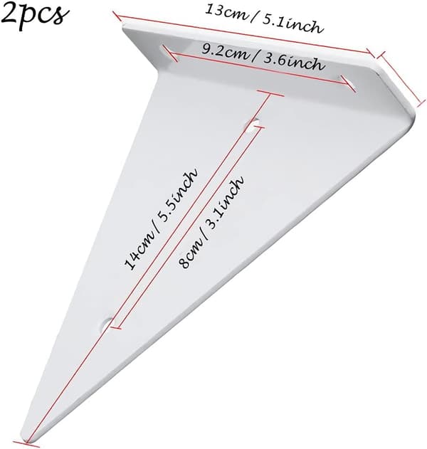 [RM] 2 Pcs Metal Wall Shelf Bracket Triangle Invisible Shelf (White)