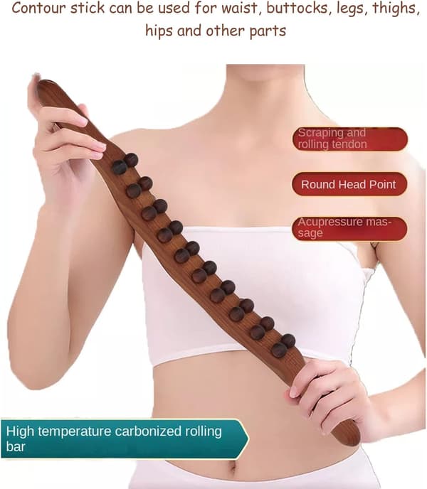 Wood Therapy Drainage Massage Roller Stick Tool, Massage Stick with 20 Massage Points Back Wood Scraping Stick