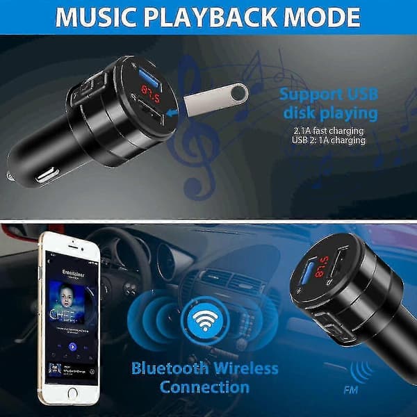 Bil Bluetooth Fm-sender Dobbelt USB-opladerstik Aux-adapter Håndfri Hurtig Opladning