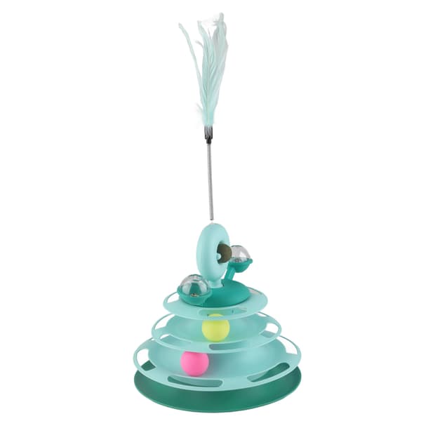 [RM] Cat Ball Tower Toy with Feather Catnip 4-Layer Rail Pet Carousel Game for Training Mint Green