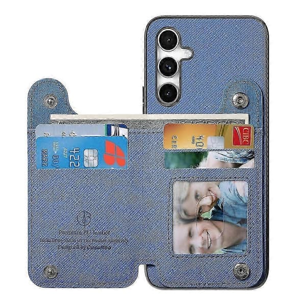 Kompatibel med Samsung Galaxy A26 5G-deksel RFID-kortholder Jeansstofftekstur Skinnbakdeksel med elastisk håndleddsrem Blue