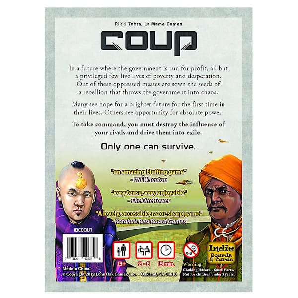 Coup - Dystopisk univers kortspil til familiefester - Strategisk deduktionsspil!