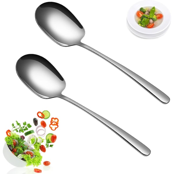 [RM]2 Serving Spoons, Large Serving Spoons Stainless Steel Long Handle Serving Spoon Rounded Edge Kitchen Spoon Buffet Spoons, 29cm