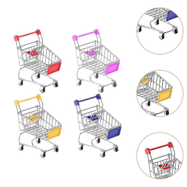 4 stk. Mini Handlekurvpynt Supermarked Tralle Morsom Metallmodell Dekor