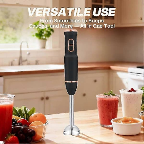 Håndholdt stavblender med knive i rustfrit stål til køkkenmadblanding, lyseblå stavblender, EU-stik sort White
