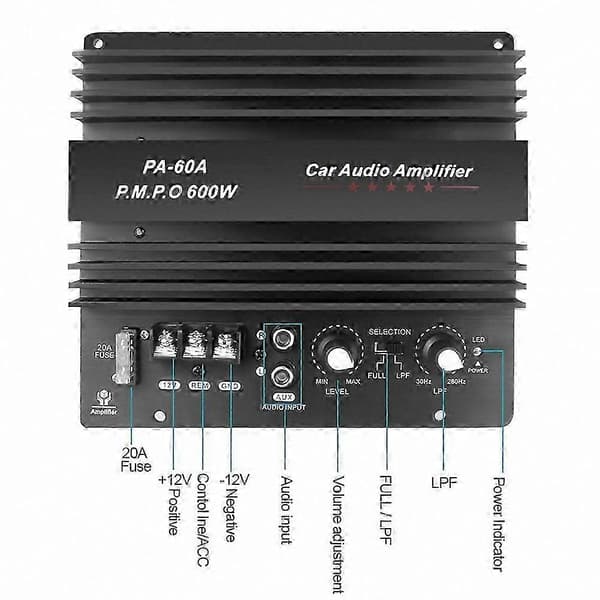 12V 600W Mono Bilforstærker, Højeffekts Subwoofer Basmodul, Tabsløst Audio Board Black