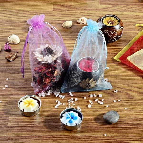 Små organzapåsar, bröllopspresentpåsar, förpackning med 100 små presentpåsar (16 x 11 cm)