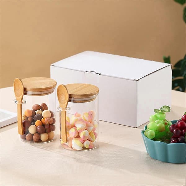 [RM]4-pack Overnight Oats Glass Containers with Lids and Spoons, Glass Jars with Spoons and Lids for Loo