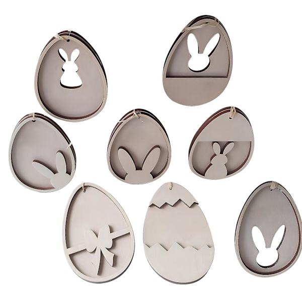 8 st Trä Påskägg Vår Dekorativ Ornament
