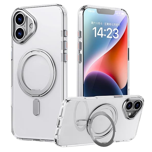 iPhone 16 -kuori jalustalla - Läpinäkyvä Transparent transparent