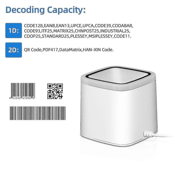 QR Barcode Scanner Platform Hands-free USB Wired Barcode Reader CMO Image Sensor Desktop Scanner Large Scanning Window