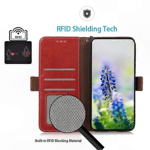 Læderpung-etui med RFID-beskyttelse til 15T Pro telefoncover Red