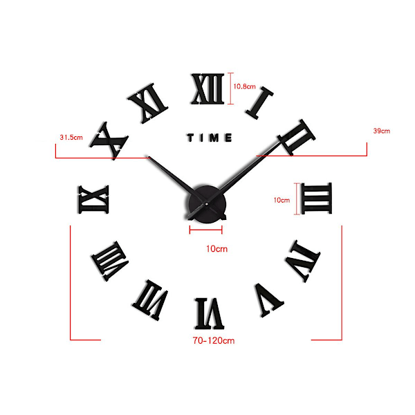 Stor 3d DIY Väggklocka romerska siffror Klocka för heminredning Vardagsrum sovrum